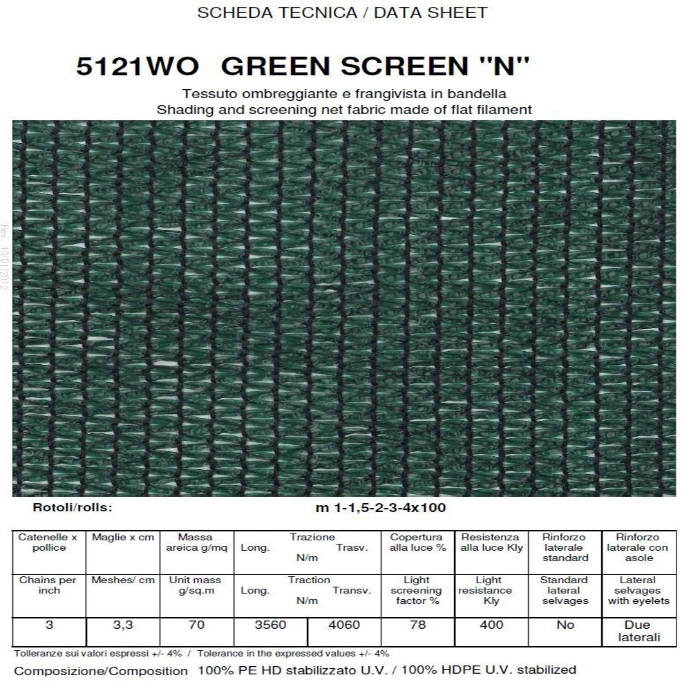 Rete Oscurante verde rotolo 25 mt h 150 cm
