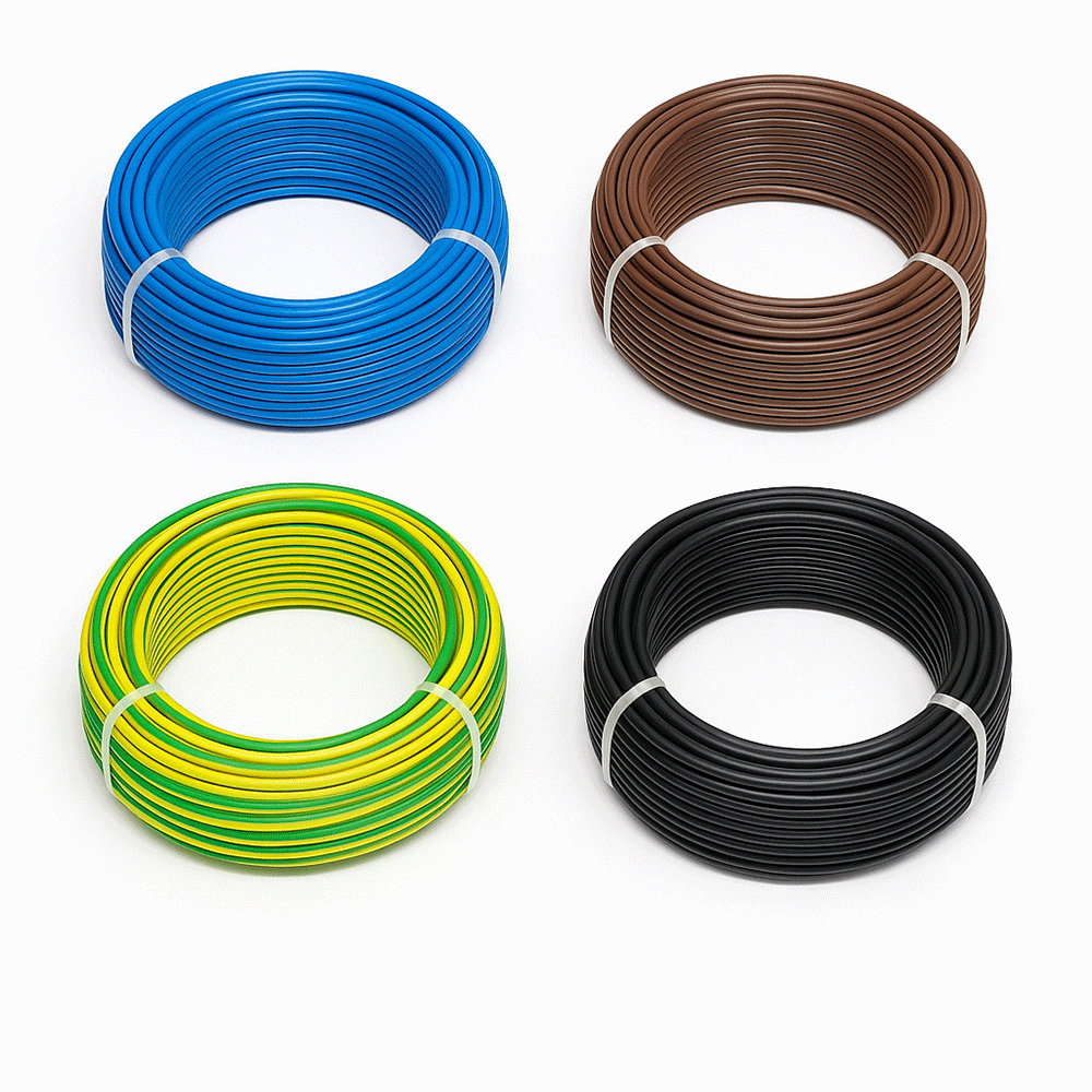 Kit 4 Matasse da 25 metri colore Marrone - Nero- Blu- Giallo Verde. Flessibile Cavo Elettrico Unipolare N07V-K Cavo 1x1,5 mm² Isolato Con PVC