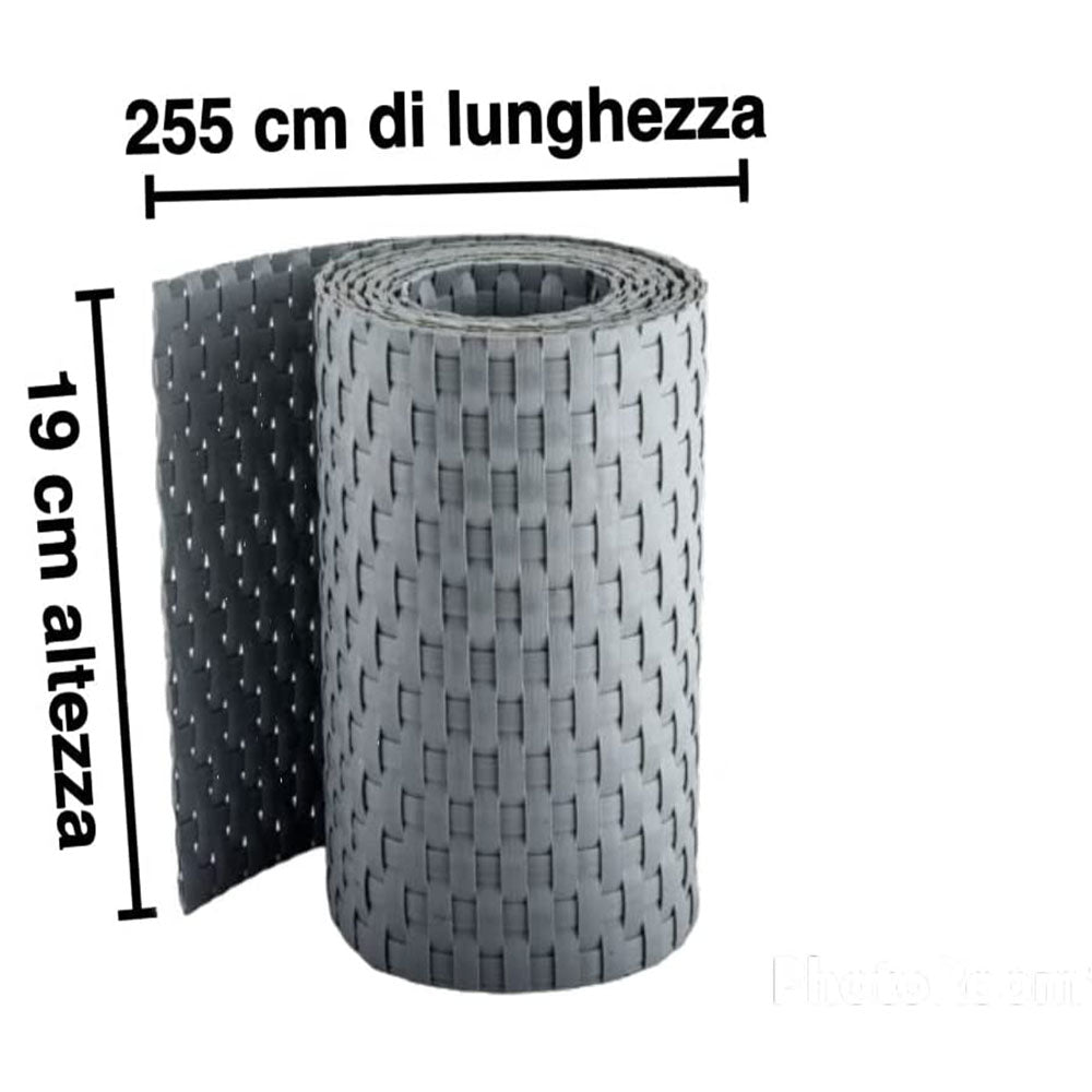 KIT 6 PEZZI Recinzione Giardino, Strisce Frangivista in PE in Rattan, Protezione per Gli Sguardi Indiscreti,Polyrattan Pannelli per Recinzioni,Rotolo 255 cm x 19 cm Grigio chiaro