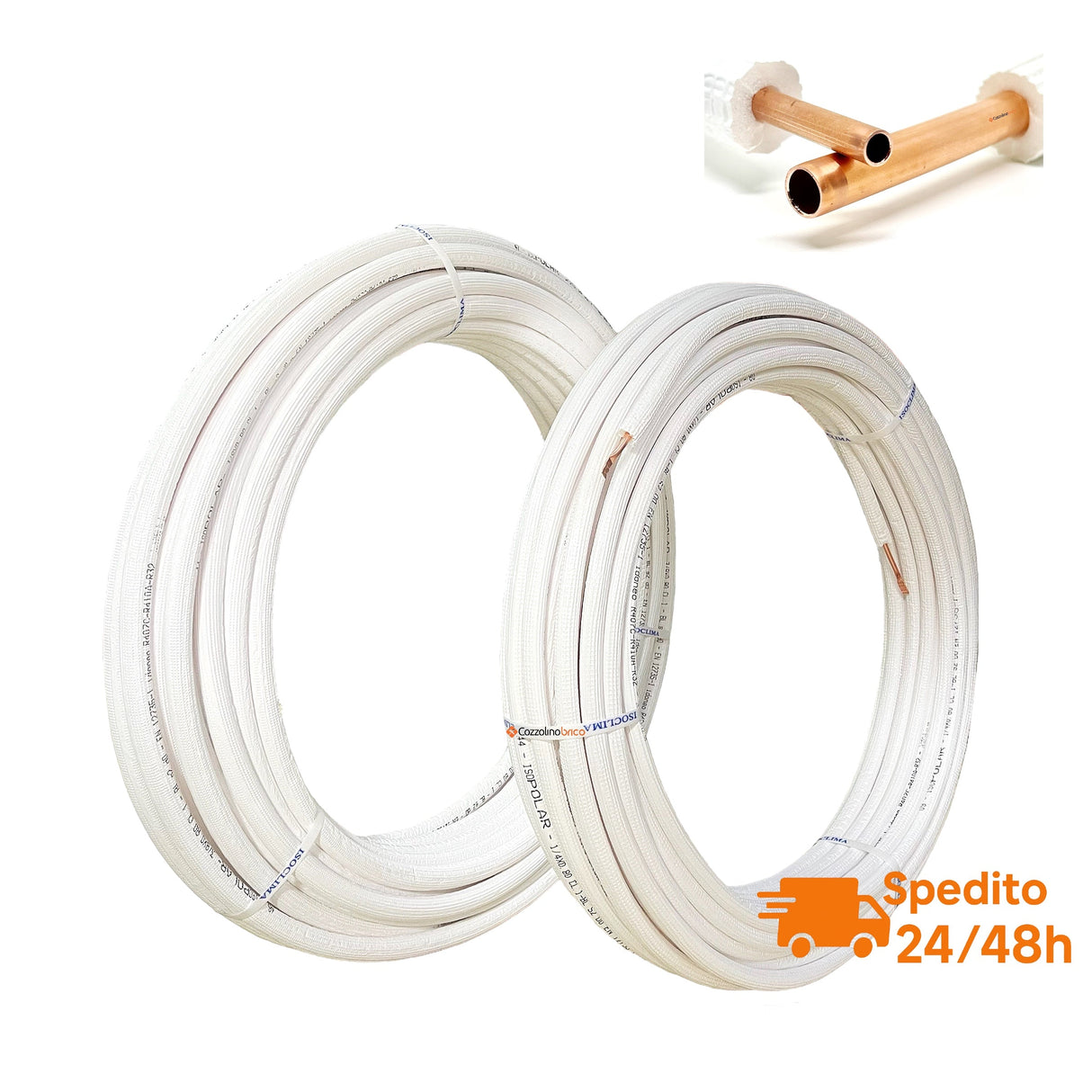Kit tubi rame per climatizzatore coppia 50 mt da 1/4 e 50 mt da 3/8 totale 100 mt (Copia) Spessore 1MM Cozzolinobrico