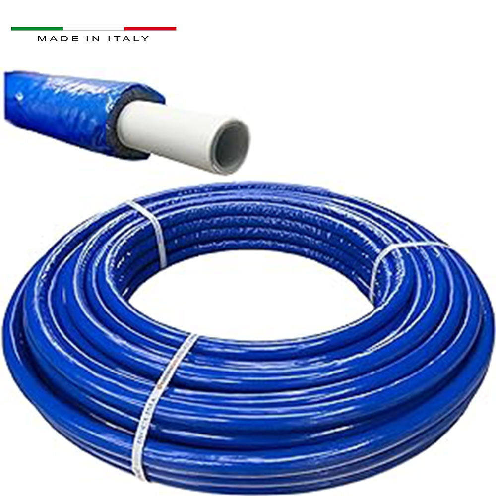 Tubo Multistrato Blu 25 Mt diametro 16 X 2 in rotolo rivestito in Polietilene 373 impianto Acqua Calda e Fredda