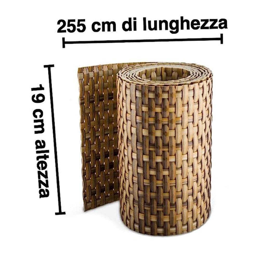 Recinzione Giardino, KIT 6 PEZZI Strisce Frangivista in PE in Rattan, Protezione per Gli Sguardi Indiscreti,Polyrattan Pannelli per Recinzioni,Rotolo 255 cm x 19 cm