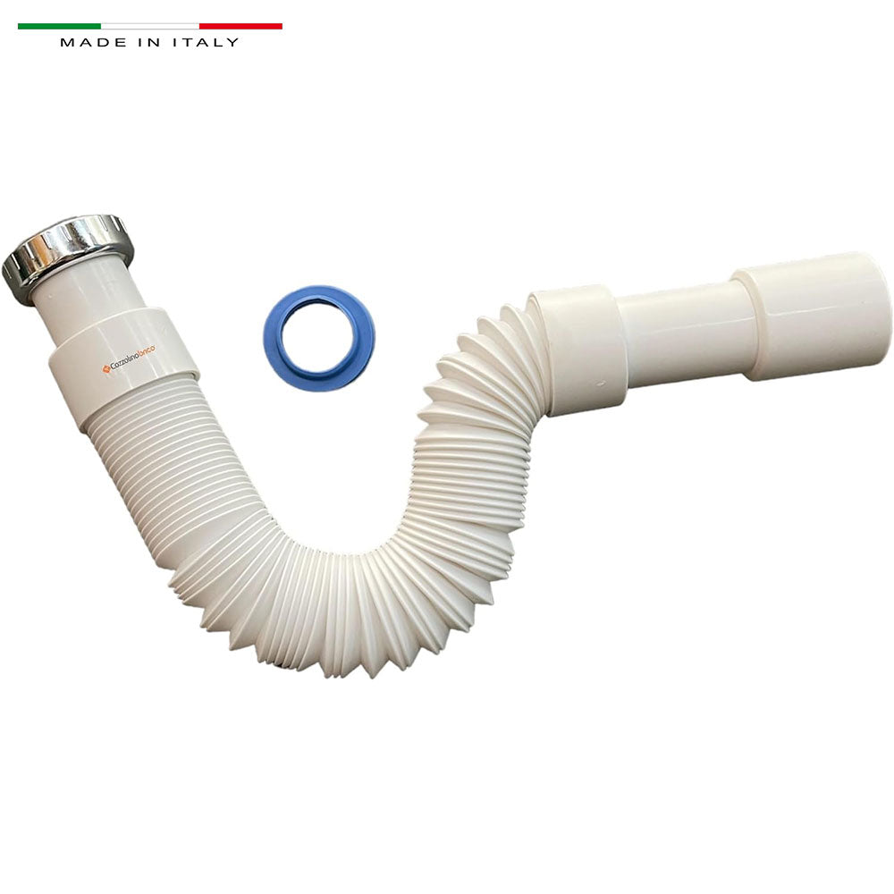 Sifone Flessibile Allungabile 1'1/4 Tubo Estensibile per Lavabo - Bidet da 35 cm A 77 cm finale Diametro da 40 riducibile a 32 MADE IN ITALY Cozzolinobrico
