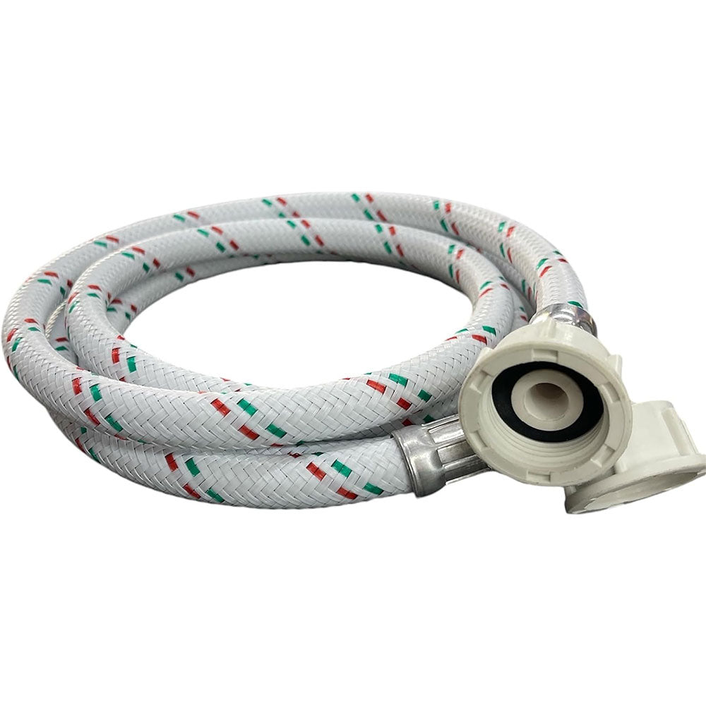 Tubo Flessibile Carico per Lavatrice e Lavastoviglie, 1,5 metri attacco 3/4 Femmina dritto e a pippetta Trecciato, 90°C, 10 BAR, DN 10, Nylon Bianco Made in italy Cozzolinobrico
