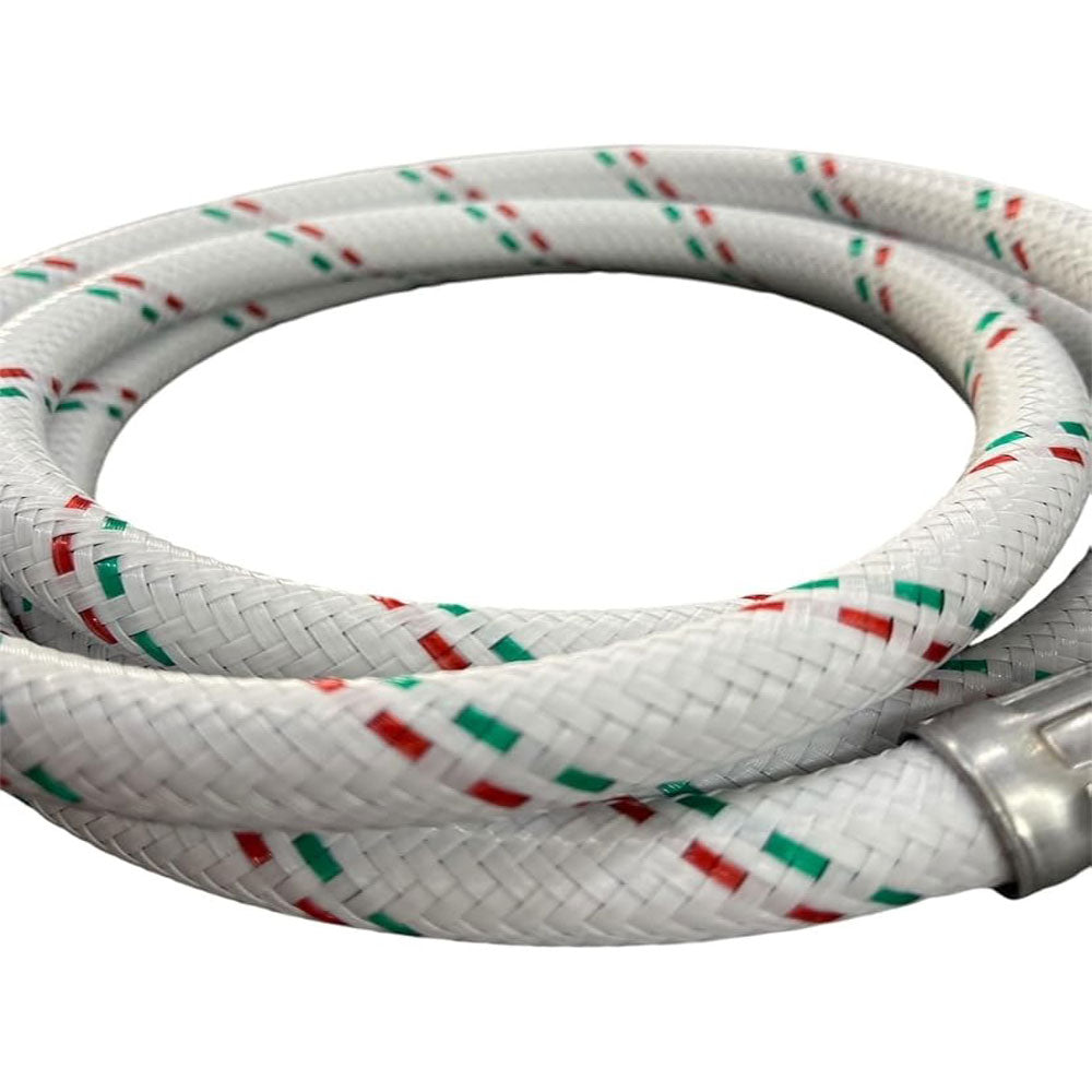 Tubo Flessibile Carico per Lavatrice e Lavastoviglie, 1,5 metri attacco 3/4 Femmina dritto e a pippetta Trecciato, 90°C, 10 BAR, DN 10, Nylon Bianco Made in italy Cozzolinobrico
