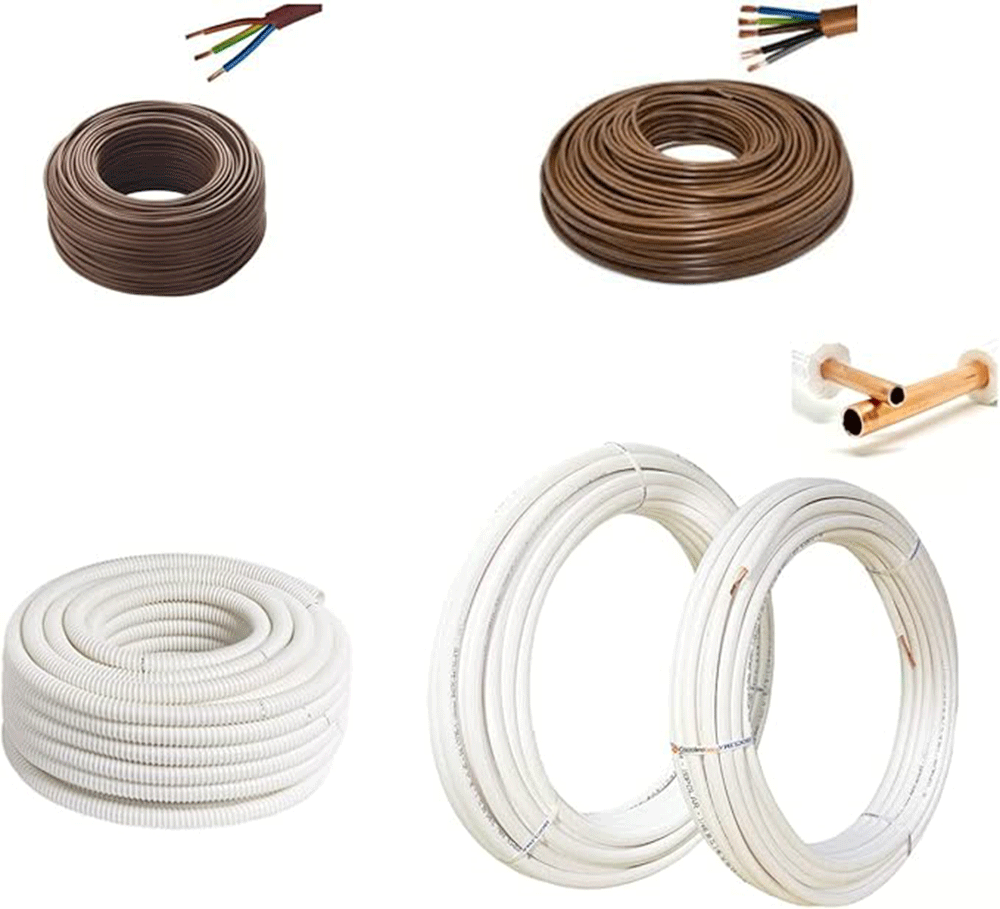 Cozzolinobrico kit per climatizzatore -coppia tubi rame 10 mt da 1/4 10 mt da 3/8 totale 20 mt - 10mt cavo 5x1.5 mm- Cavo Fror - 10 metri cavo 3 x1.5 mm Cavo Fror - 10 mt -guaina scarico condensa da 20 diametro