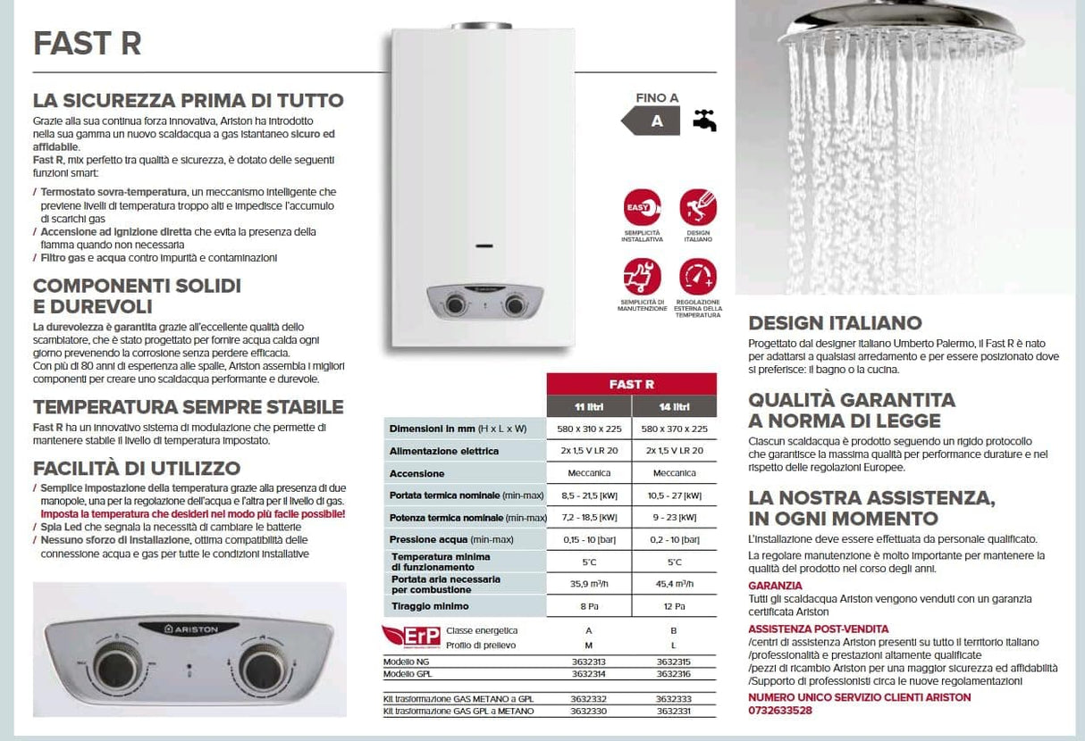 Ariston Fast R X 11 Litri Scaldabagno a Gas Metano/GPL Camera Aperta