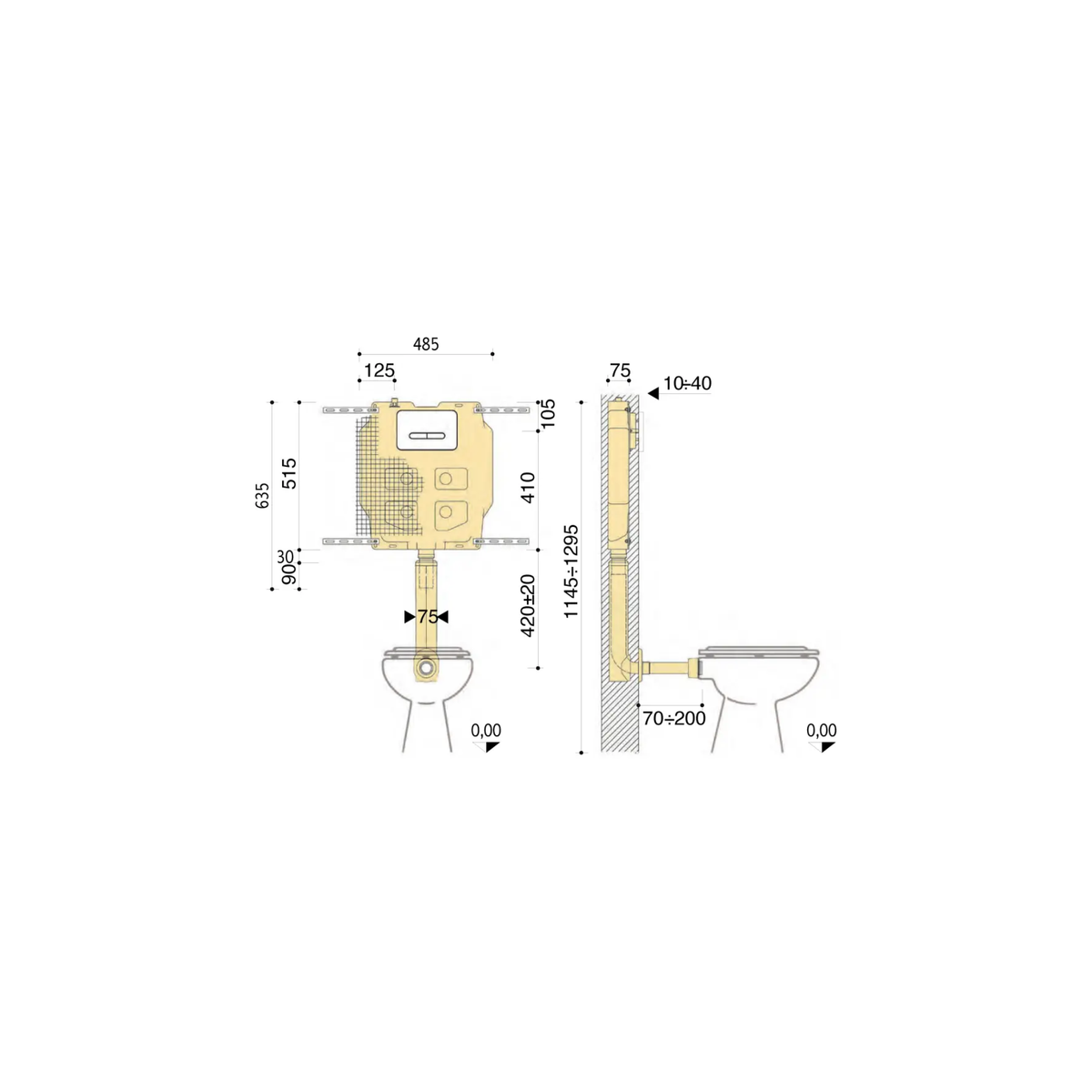 Pucci Cassetta scarico WC incasso Eco 6/3 L - ECO6L con Placca di comando due tasti modello eco linea