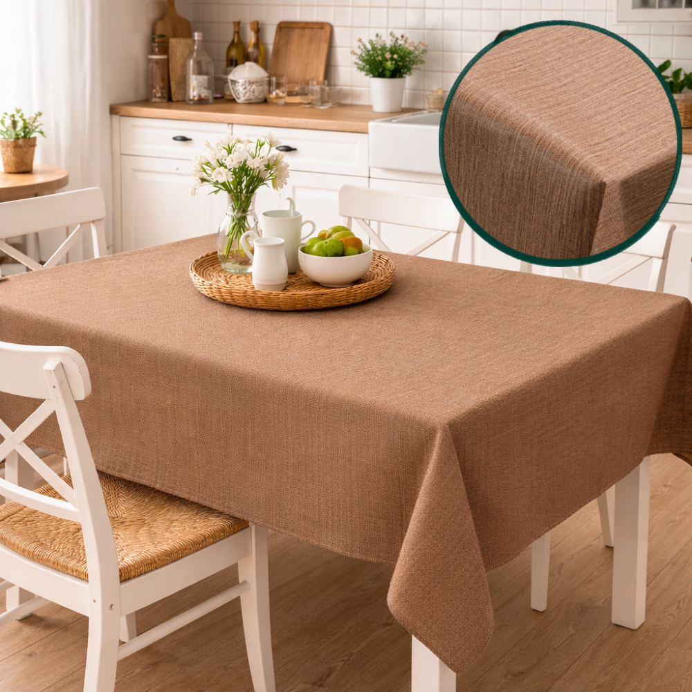 Tovagliato Joy 458 Effetto Lino Marrone Naturale – Tovaglia PVC Impermeabile Antimacchia 140 cm