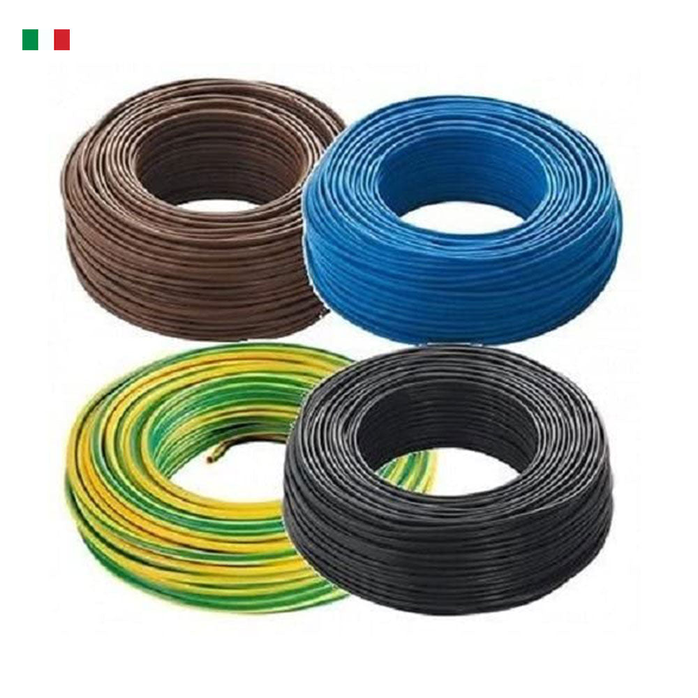 Cavo elettrico unipolare FS17 1 x 2,5 mm² isolato con pvc - 4 matasse da 50 metri colore marrone - nero - blu - giallo-verde flessibile